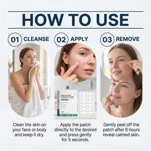 Hydrocolloid clear acne patch for face and body skin care detail usage instructions.
