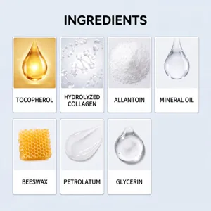 Gráfico detallado de ingredientes del parche para el cuidado de la piel con colágeno.