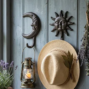 Crochets Muraux Rétro en Fonte Soleil Lune Décoratifs en Métal Visage Porte-Manteau Chapeau Clé pour Entrée Salon Décoration de la Maison