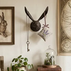 Retro Gietijzeren Konijnenkop Wandhaak Diervorm Verweerde Afwerking Decoratief Hangend Ornament Voor Huis Entree Pasen Cadeau