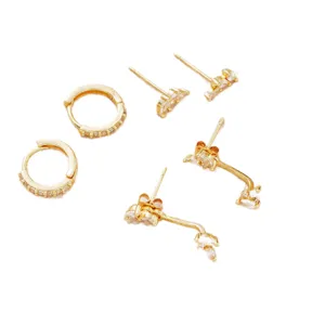 Elegant 3-piece gold light luxury earring set with marquise and teardrop zirconia stones