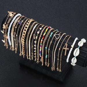 Bohemian Gold Foot Jewelry Anklet With Natural Shell Cross Butterfly Heart Evil Eye Beads Layered Design For Women Beach