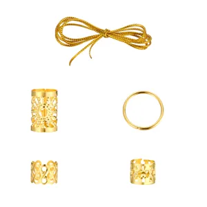 43pcs gold DIY hair braid accessories with hollow metal rings and decorative cord