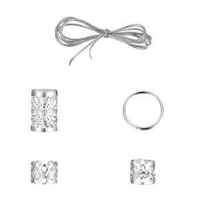 Set of 43 silver DIY hair dreadlocks accessories including rings cuffs and cord