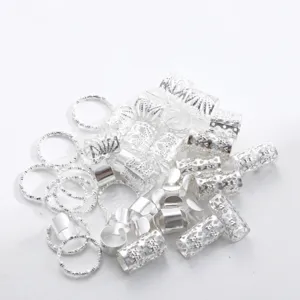 Assorted silver hollow filigree metal hair rings and cuffs for dreadlock styling DIY