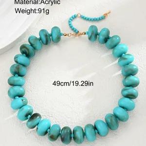Collar bohemio de cuentas gruesas de acrílico turquesa para mujer, accesorio de playa