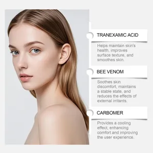 Body care essence featuring tranexamic acid and bee venom to smooth skin and improve texture.
