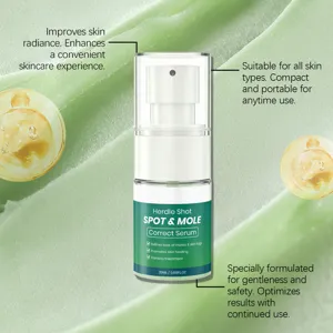 Detail view of skin correcting serum with gentle formula, compact pump bottle design for easy use.