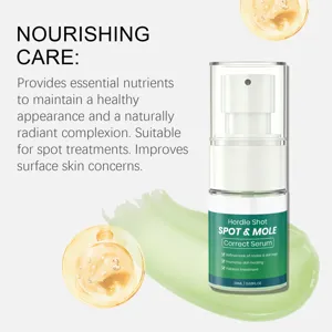 Detail view of corrective body serum bottle with texture splash for skincare and spot treatment.