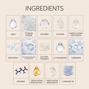 Vue détaillée des ingrédients cosmétiques mettant en valeur des extraits botaniques hydratants.