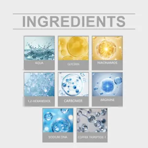 Skincare essence ingredient detail infographic showcasing core active formula components.