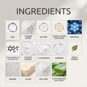 Tableau de détail des ingrédients de soin affichant clairement textures et actifs cosmétiques.