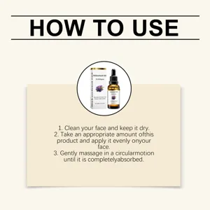 Sérum visage à l'huile de bakuchiol détails d'utilisation montrant étapes et bouteille.