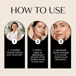 Dettaglio dell'applicazione passo dopo passo che mostra chiaramente l'uso del siero viso.
