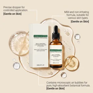 Dettaglio del siero viso con pipetta di precisione e consistenza della formula botanica.