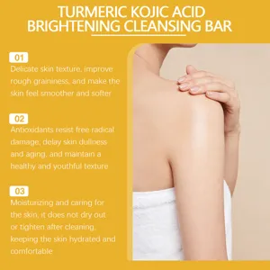 Turmeric kojic acid cleansing bar detail showing smooth skin texture and moisturizing benefits.