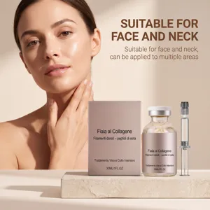 Dettaglio del siero in fiala idratante per viso e collo con texture liscia e rinfrescante.