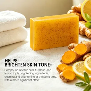 Turmeric and lemon brightening soap for gentle facial and body cleansing, daily bath bar.