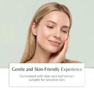 Gros plan détaillé sur l'application de crème visage, idéale pour le soin des peaux sensibles.