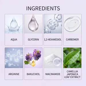 Detailansicht wichtiger Inhaltsstoffe des Gesichtsserums inklusive Glycerin und Niacinamid.