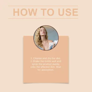 Detail view showing step-by-step usage instructions and application guide for skincare.