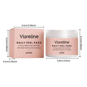 VIARELINE daily peel pads in jar and box with gentle acid complex for radiant skin care.