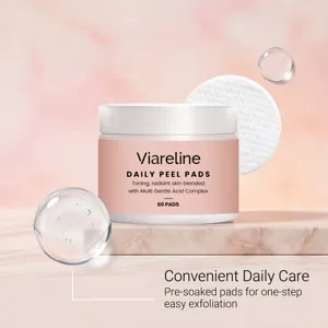 Viareline daily peel pads 60 count jar featuring multi gentle acid complex for smooth radiant skin.