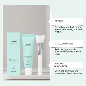 Mascarilla facial iluminadora en crema Viareline con práctica brocha para piel radiante.