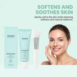Mascarilla en crema iluminadora VIARELINE con fórmula calmante suave y brocha facial suave.