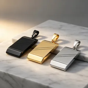 Pendentif Tag Militaire Géométrique en Acier Inoxydable pour Hommes Pendentif Ligne Gravée en Diagonale Collier Mode Bijoux