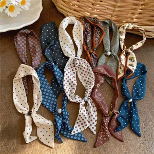 Französischer Vintage Bedruckter Stoffschal Halskette Für Damen Elegante Baumwolle Leinen Krawatte Mit Dekorativem Harzperlenring Retro Punktmuster Blumen Accessoires