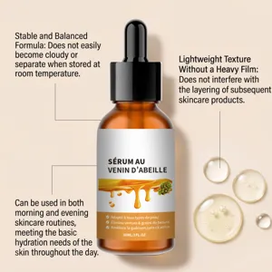 Siero viso al veleno d'ape in flacone contagocce da 30ml con formula idratante leggera.