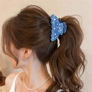 Koreanische blaue Sternenprint Acryl Haarklammer elegante Pferdeschwanz Haarspange Damen