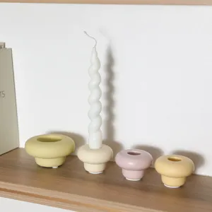Minimalist abstract ceramic candle holder set in soft Morandi colors for home decor
