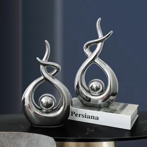 Modern Minimalist Abstract Ceramic Sculpture Art Ornaments Light Luxury Electroplated Silver Desktop Home Decor For Living Room Entrance Cabinet