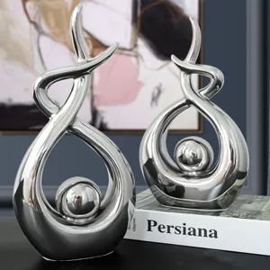 Luxury modern abstract silver sculpture set for home living room and cabinet decor