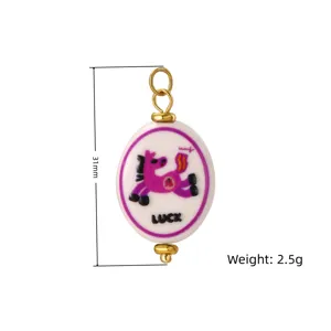 DIY Keramik Cartoon Pferd Anhänger Charm mit goldenen Metallschlaufen, Größe 31mm, Gewicht 2.5g.