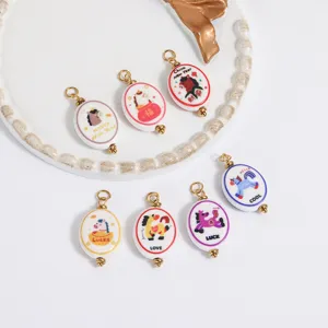 Neuer Keramik beidseitig bedruckter Cartoon Pferd Anhänger DIY Armband Halskette Perle
