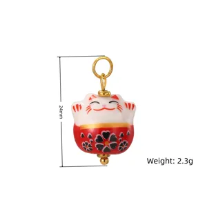 Colgante gato de la suerte en cerámica para joyería DIY, collar y pendientes accesorio detalle.