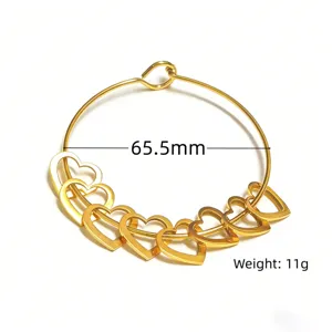 Edelstahl offener Herz Armreif Armband mit mehreren Anhängern in gold Farbe Schmuck