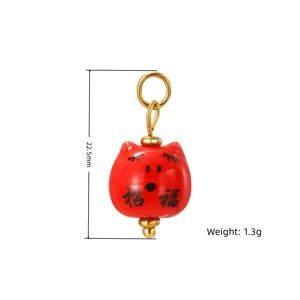 Colgante de cerámica gato cerdo de la suerte DIY accesorios de joyería collar pendientes 1.3g