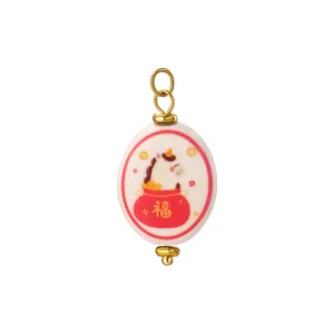 Keramik Cartoon Pony Glückstasche Anhänger, doppelseitig bedruckt DIY Schmuck Charm.