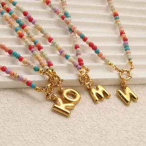 Collier Pendentif Lettre Anglaise en Acier Inoxydable Minimaliste pour Femmes Couleur Or et Acier Bijoux de Mode Bohèmes