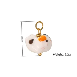 Colgante de gato de la suerte de cerámica para joyería DIY collar pendientes accesorios 19.5mm