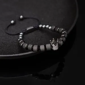 Bracelet Ajustable Tissé Vintage pour Homme Bracelet de Perles Ananas Couronne Bracelet Charms Strass Alliage pour Bijoux Homme