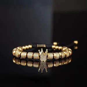 Bracelet réglable tissé rétro pour hommes avec perles d'ananas détail bijou luxueux