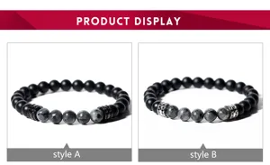 Pulsera de cuentas de obsidiana para hombre con dijes de circonita, joya moderna.