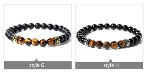 Pulsera de cuentas para hombre con obsidiana, ojo de tigre y espaciadores de circonita.