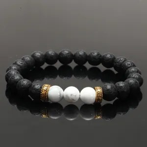 8mm Natural Volcanic Rock Yoga Bracelet Imperial Jasper Antique Gold Beads For Men And Women
