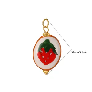 Handbemalter Keramik Erdbeere Ovale Anhänger DIY Charm Doppelseitiges Frucht Schmuck Zubehör
